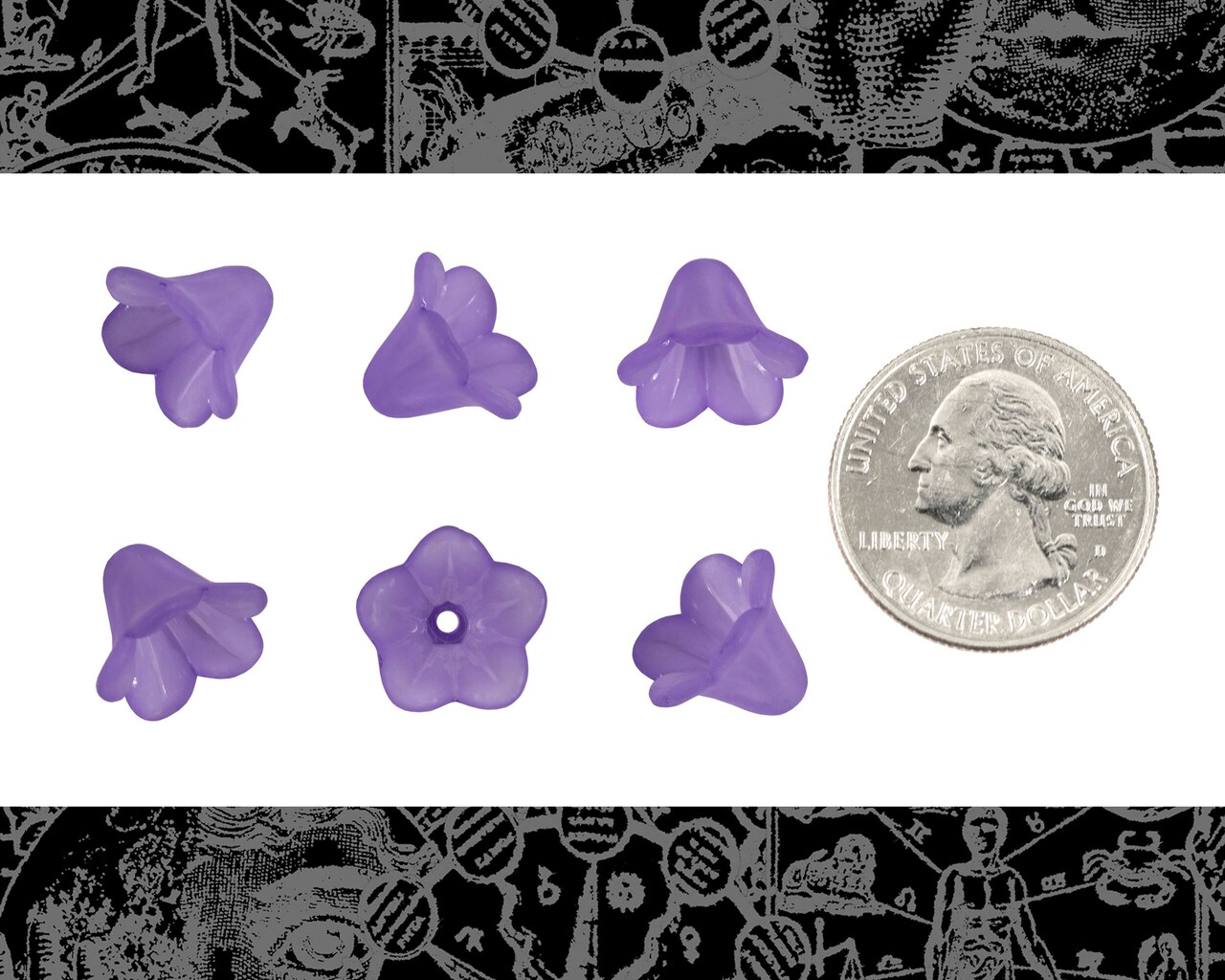 10mm x 13mm Purple Small Frosted Lily Resin Flower Caps - Set of Six - FW9-25